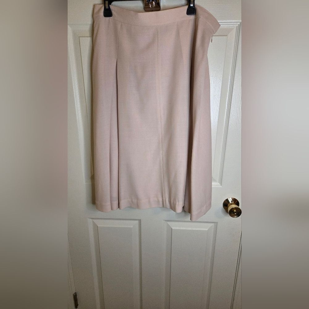 Jones New York 16 Beige 100% Lightweight WOOL Ruffled Zip Lined Women Midi Skirt